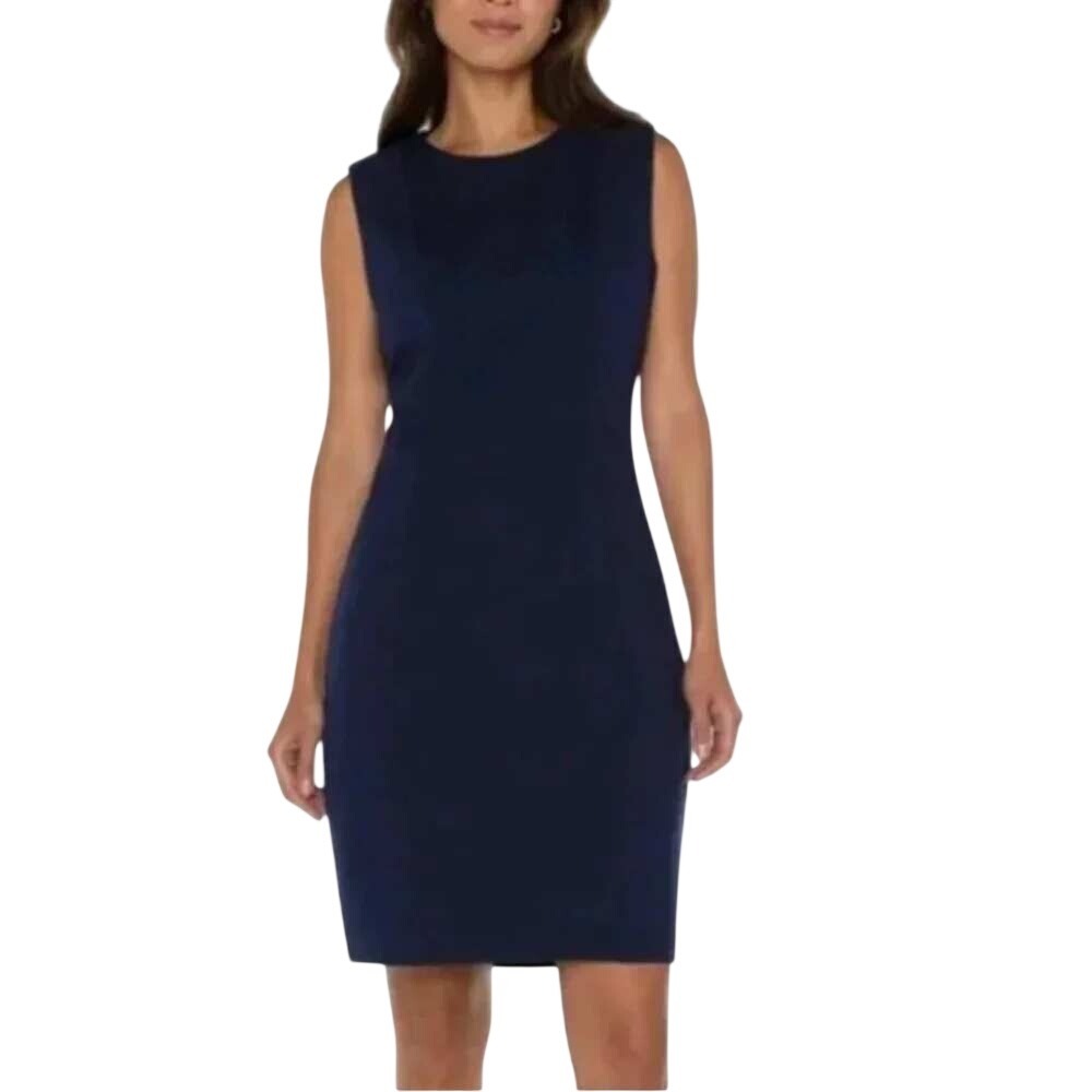Liverpool‎ Ponte Knit Sheath Dress Sz 6 Blue Cadet Sleeveless Career Office NWT